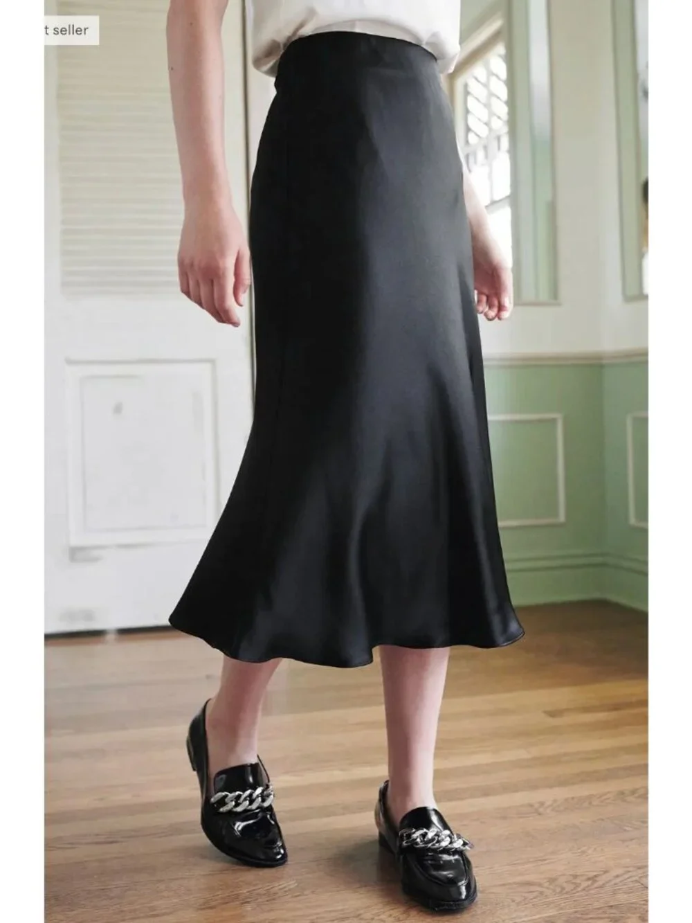 Quince 100% Washable Silk Skirt Black Size M Minimalist Date Night Office